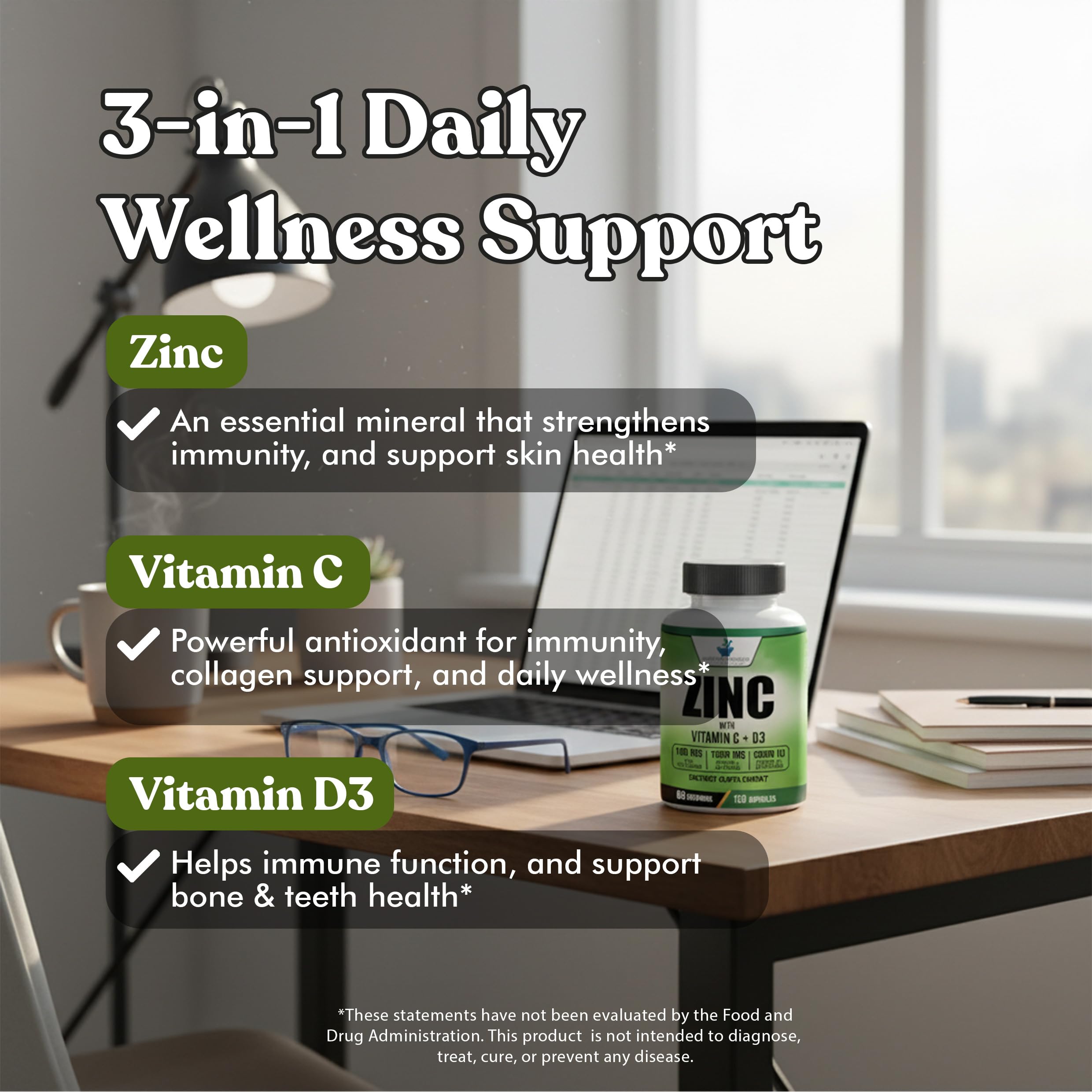American Standard Supplements zinc-c-d3 gluten-free non-GMO icons on packaging for dietary choices.