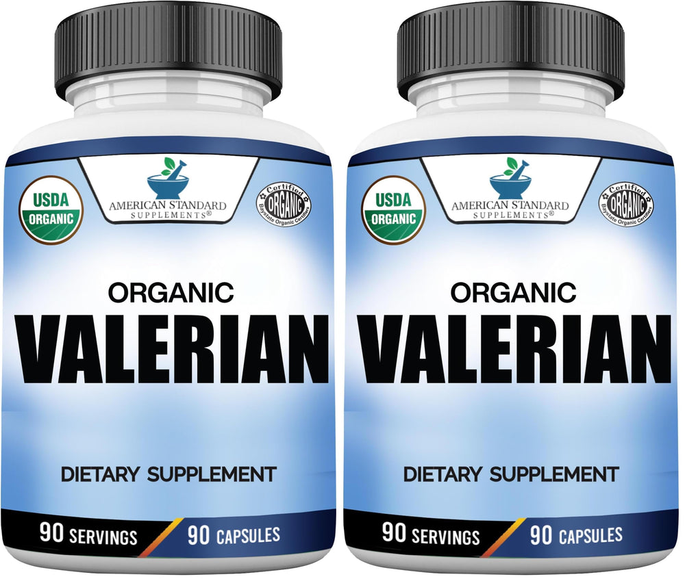 American Standard Valerian bottle front view highlighting vegan and gluten-free formulation