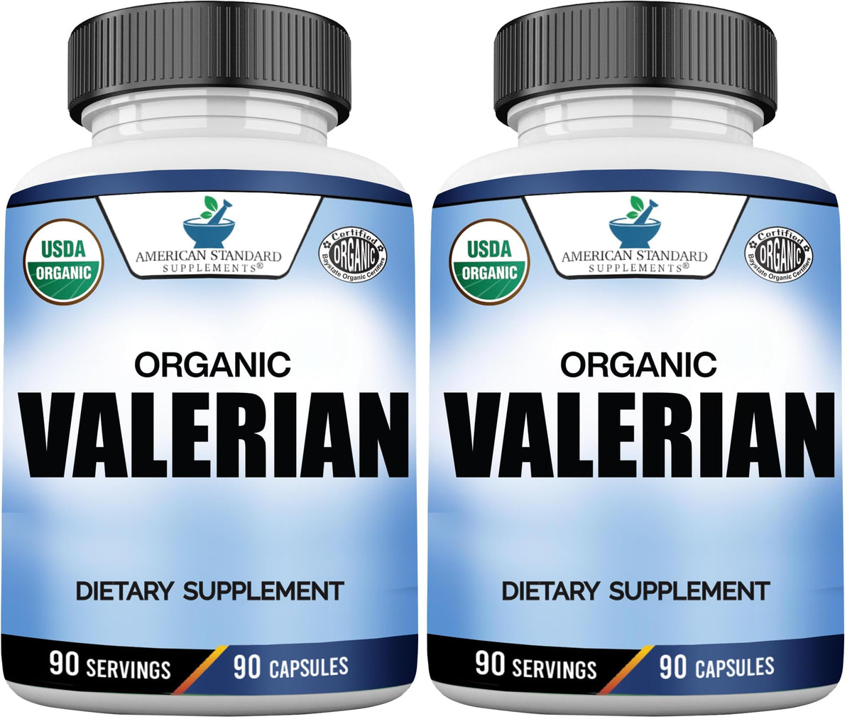 American Standard Valerian bottle front view highlighting vegan and gluten-free formulation