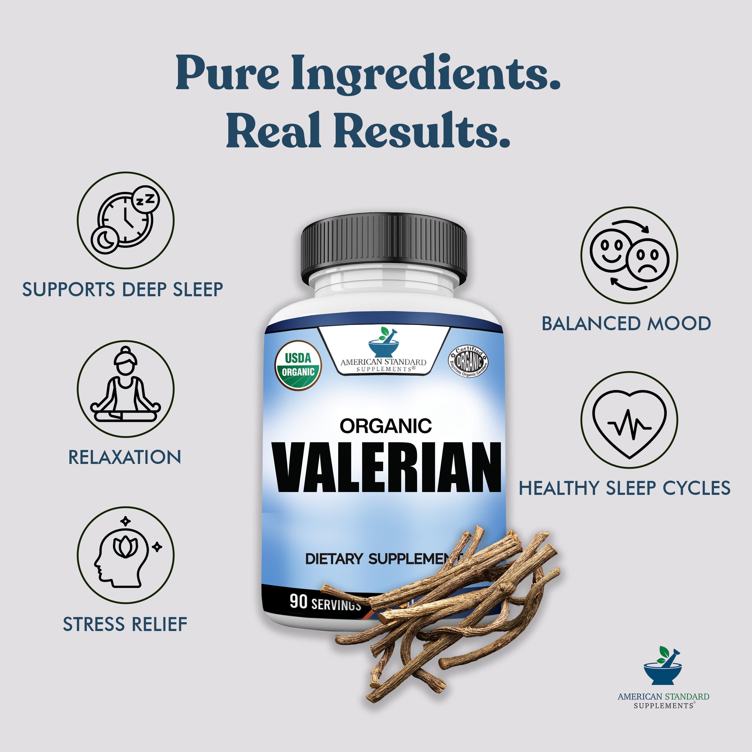 American Standard Valerian ingredients list highlighting vegan, gluten-free, non-GMO composition