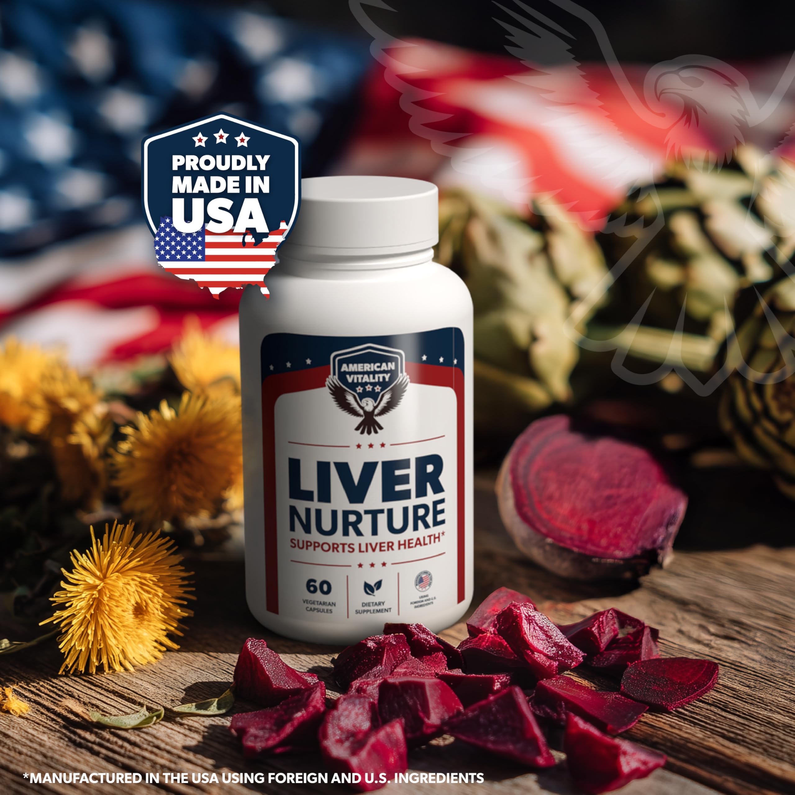 American Vitality Liver Nurture label detail shows Milk Thistle and Artichoke botanicals.