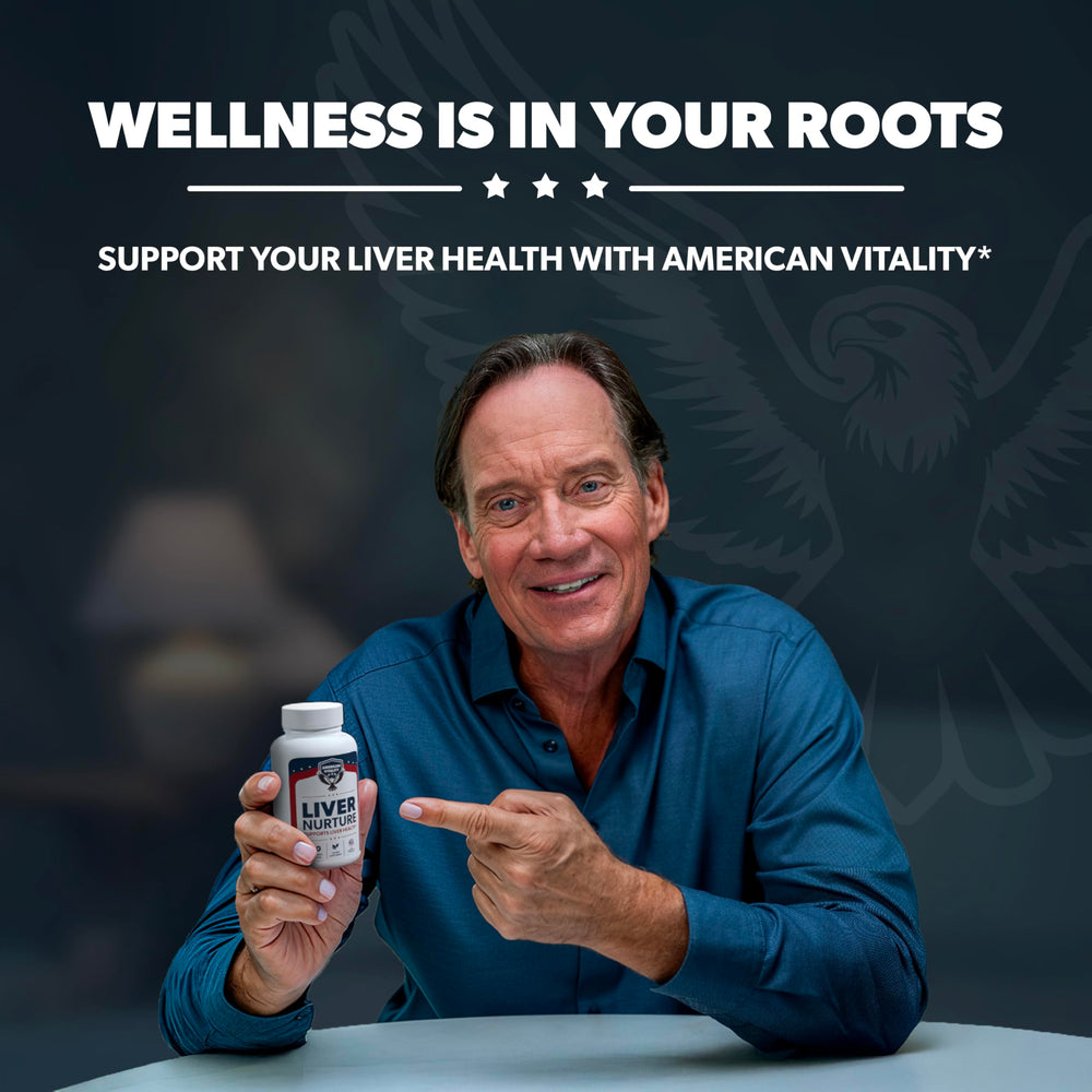 American Vitality Liver Nurture packaging on a kitchen counter suggests clean labeling.