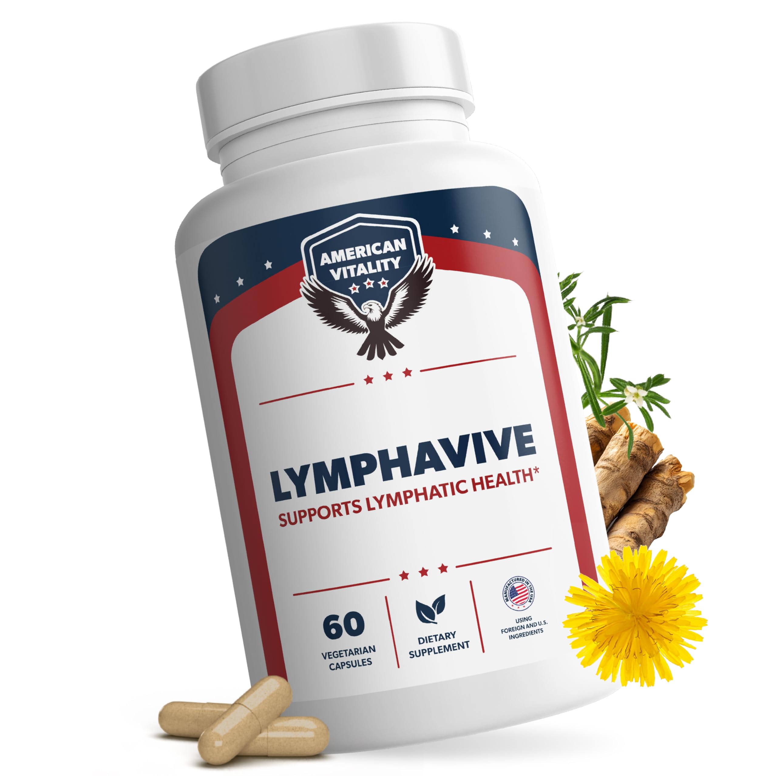 American Vitality LymphaVive bottle front view suggesting gentle lymphatic support for daily wellness.