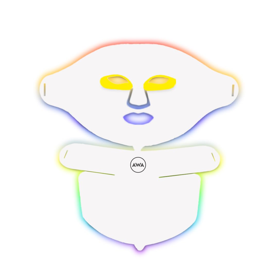 American Wellness Authority E49B LED mask covering face and neck for balanced, radiant skin.