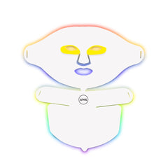 American Wellness Authority E49B LED mask covering face and neck for balanced, radiant skin.
