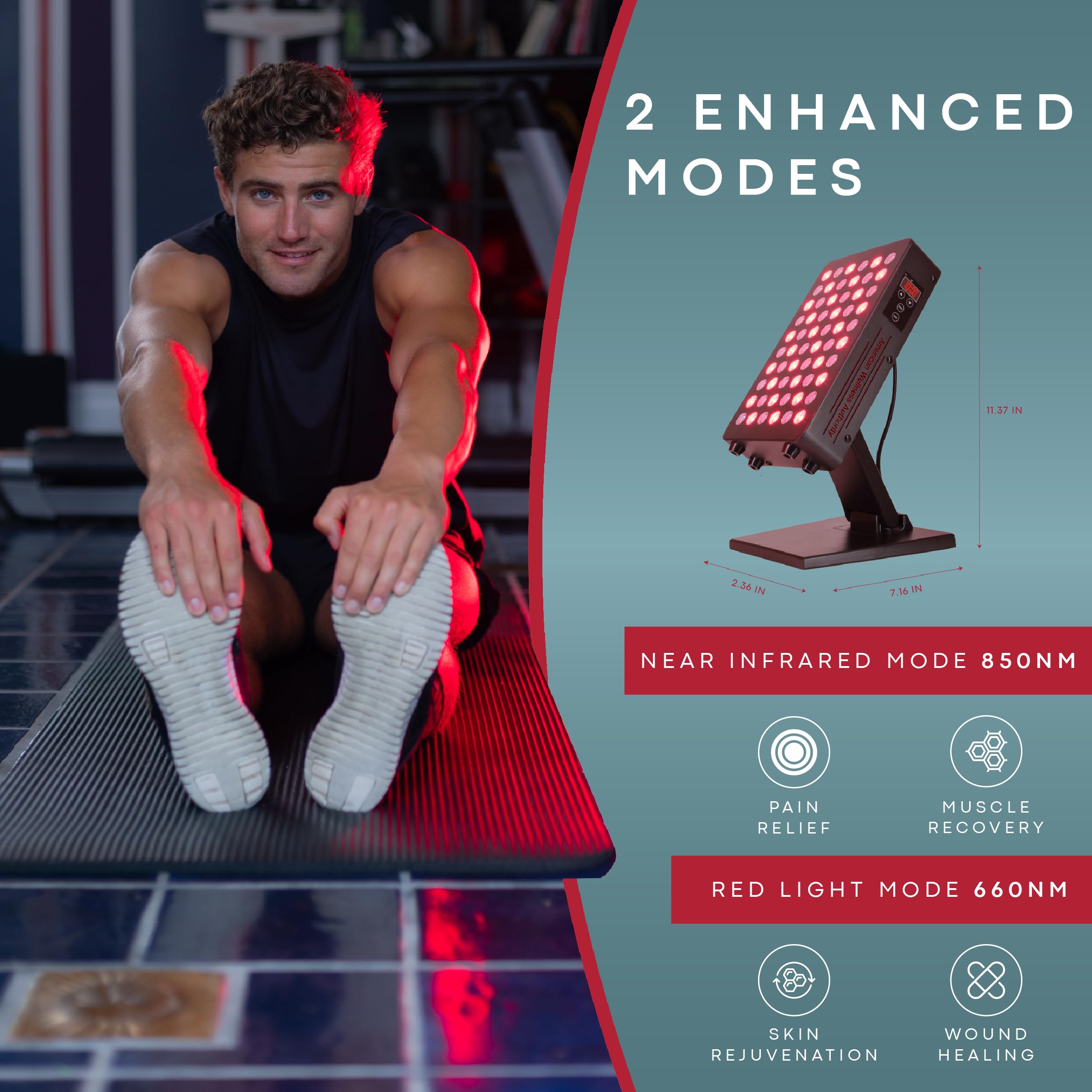 American Wellness Authority red light panel legs enhances circulation and muscle relaxation.