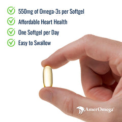 AmerOmega triglyceride omega-3 softgels pour scene shows easy daily dosing