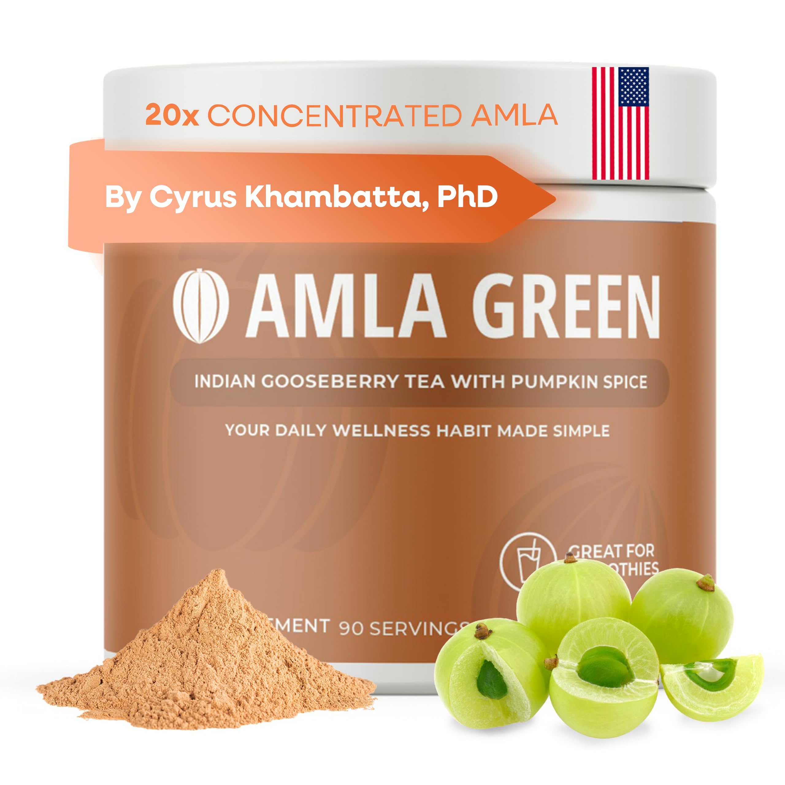 Amla Green 20x concentrated powder bottle for daily antioxidant support