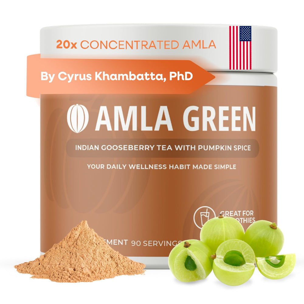 Amla Green 20x concentrated powder bottle for daily antioxidant support