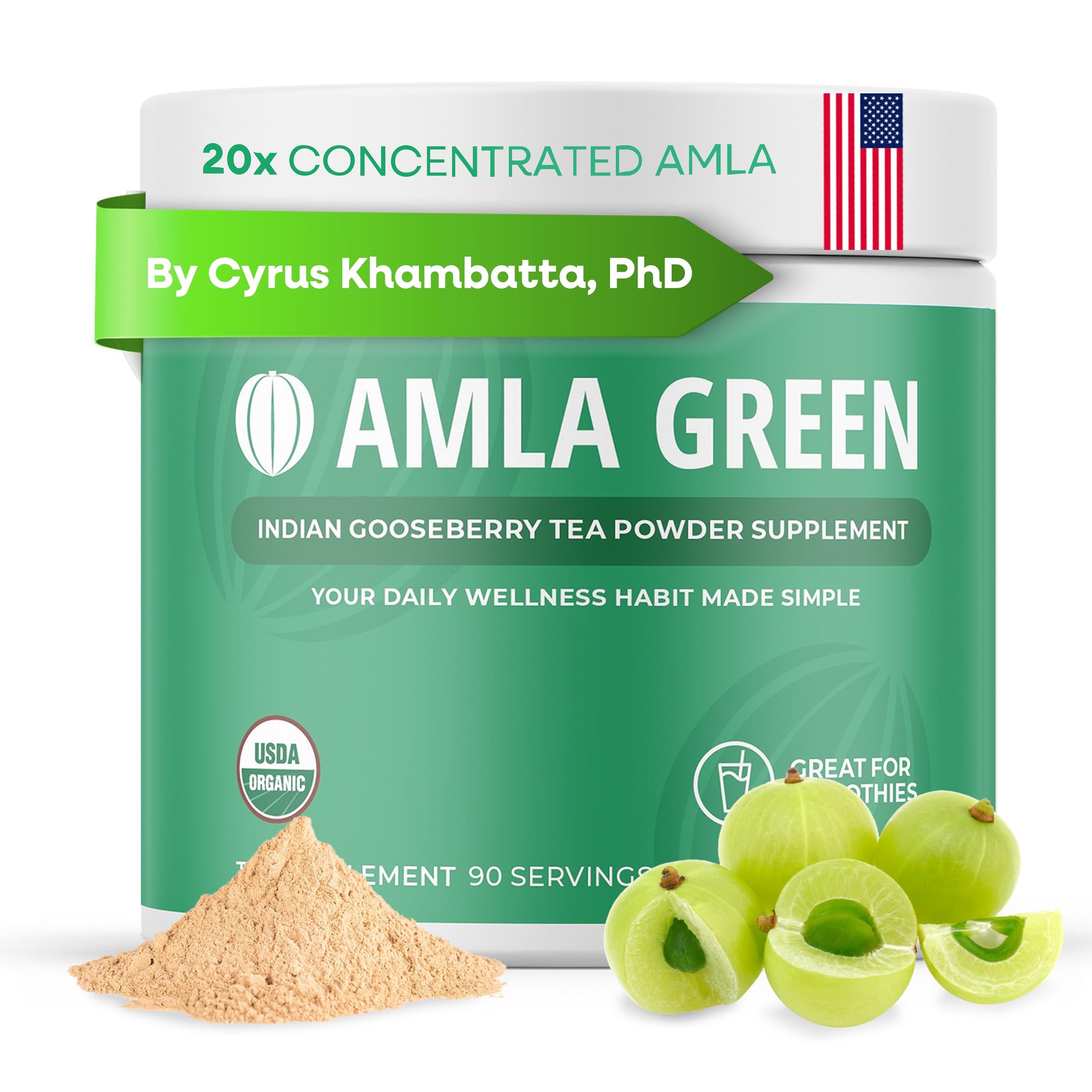 Amla Green bottle front view for daily antioxidant support and easy use.