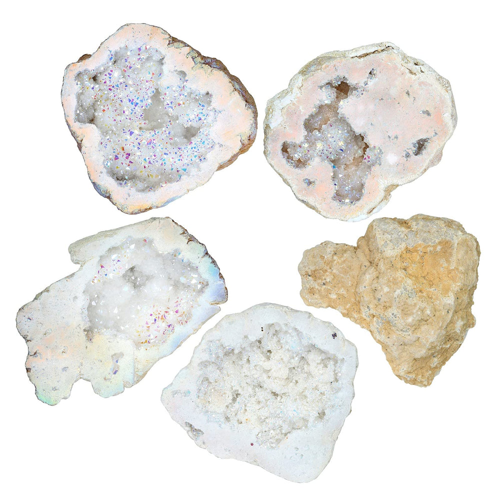 Amogeeli geode cluster closeup showing light reflection and color shimmer.