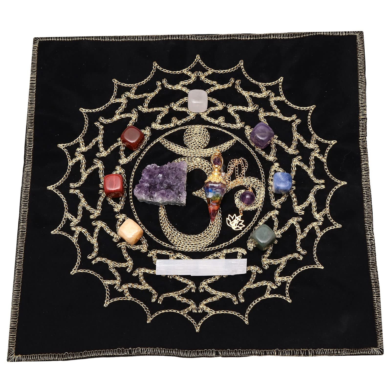 Amogeeli Healing Crystal Set with crown chakra tapestry for meditation and mindful decor