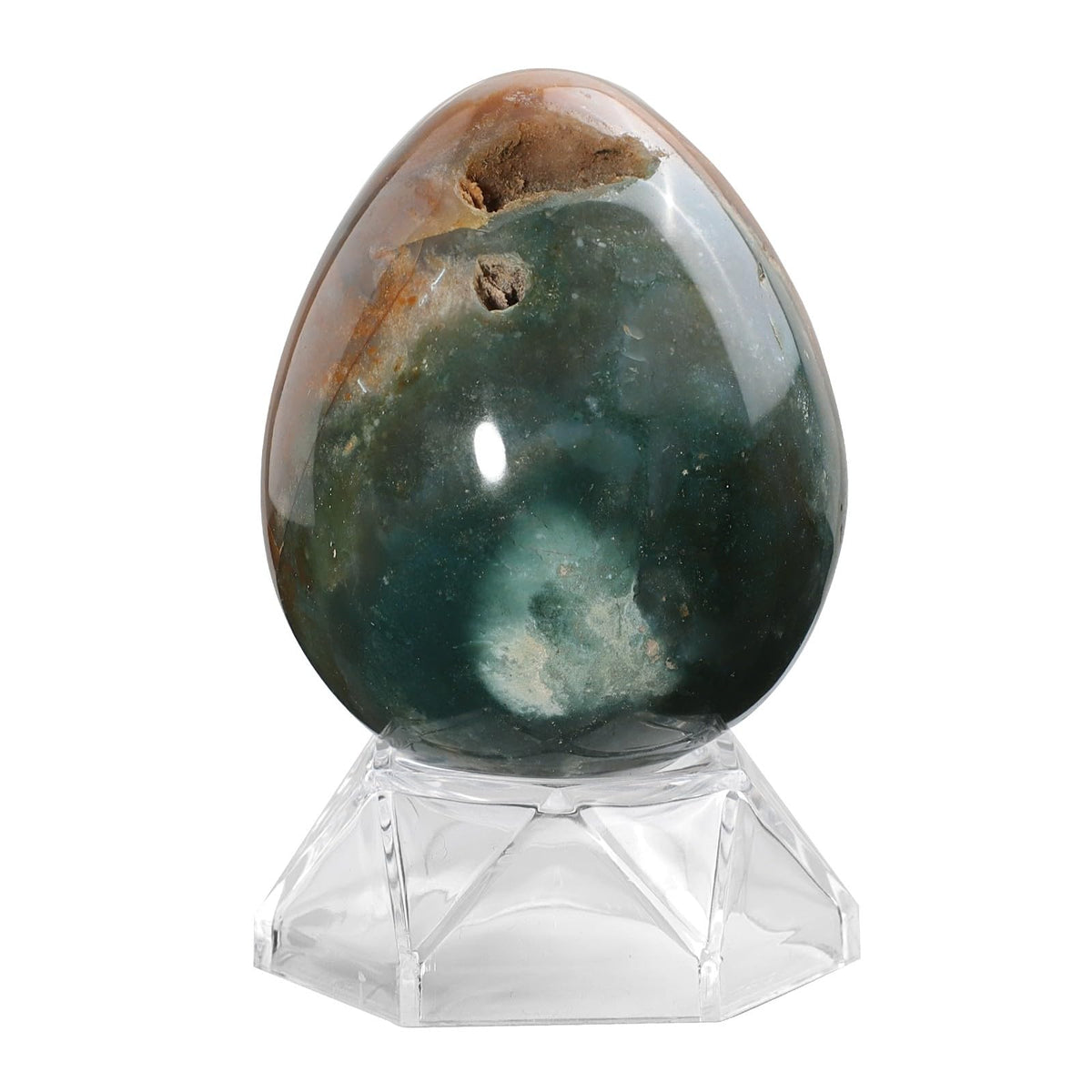 Amogeeli ocean jasper sphere on acrylic stand ideal feng shui display and calm decor.