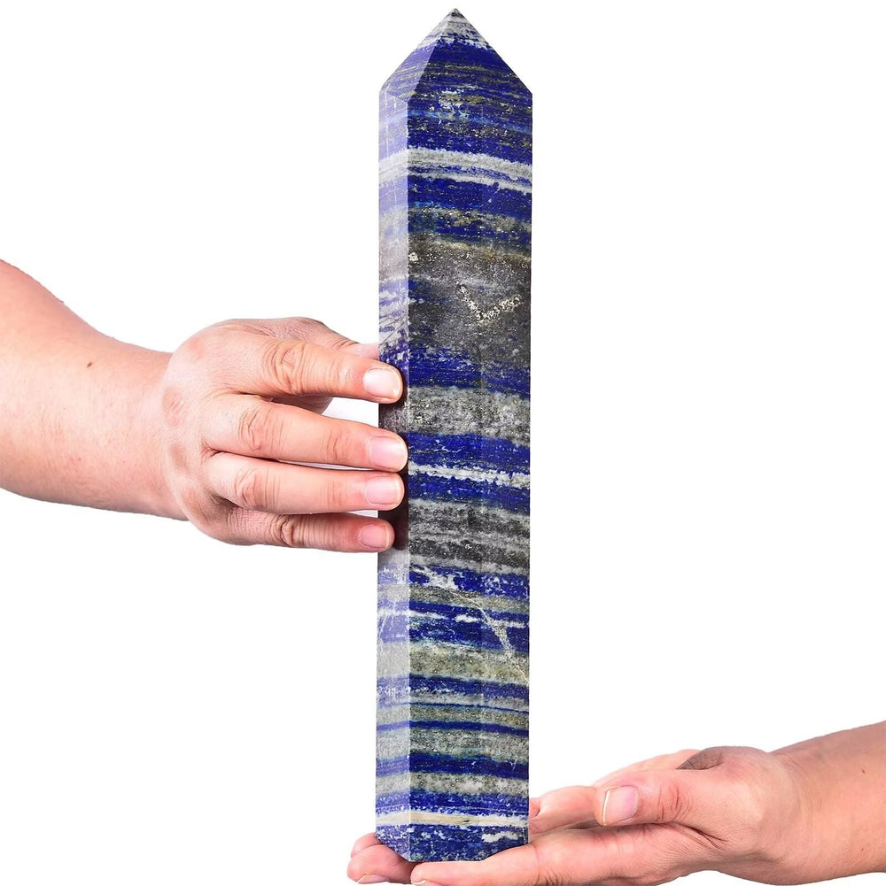 AMOYSTONE 6-faceted column close-up shows blue hues and crystal facets