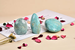 AMOYSTONE polished amazonite slab highlights unique patterns and natural imperfections.