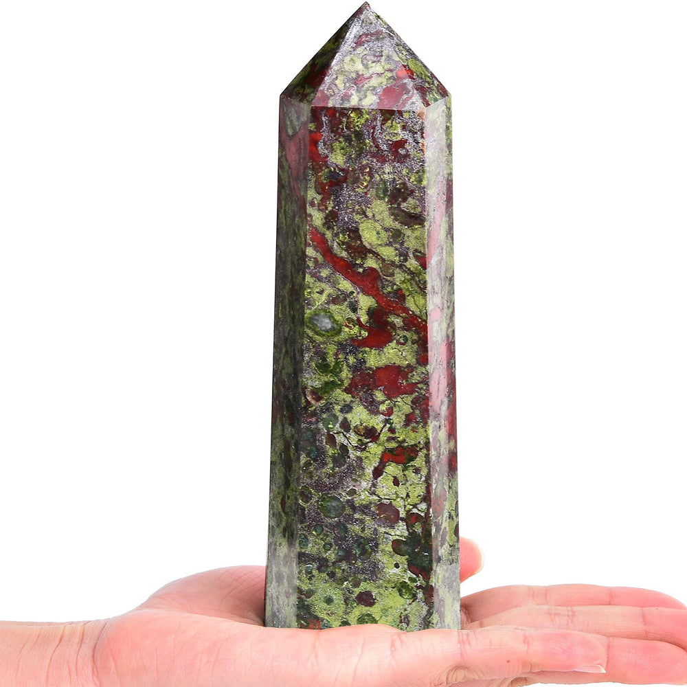 AMOYSTONE Bloodstone Obelisk 6-faceted wand for focused energy and meditation use.