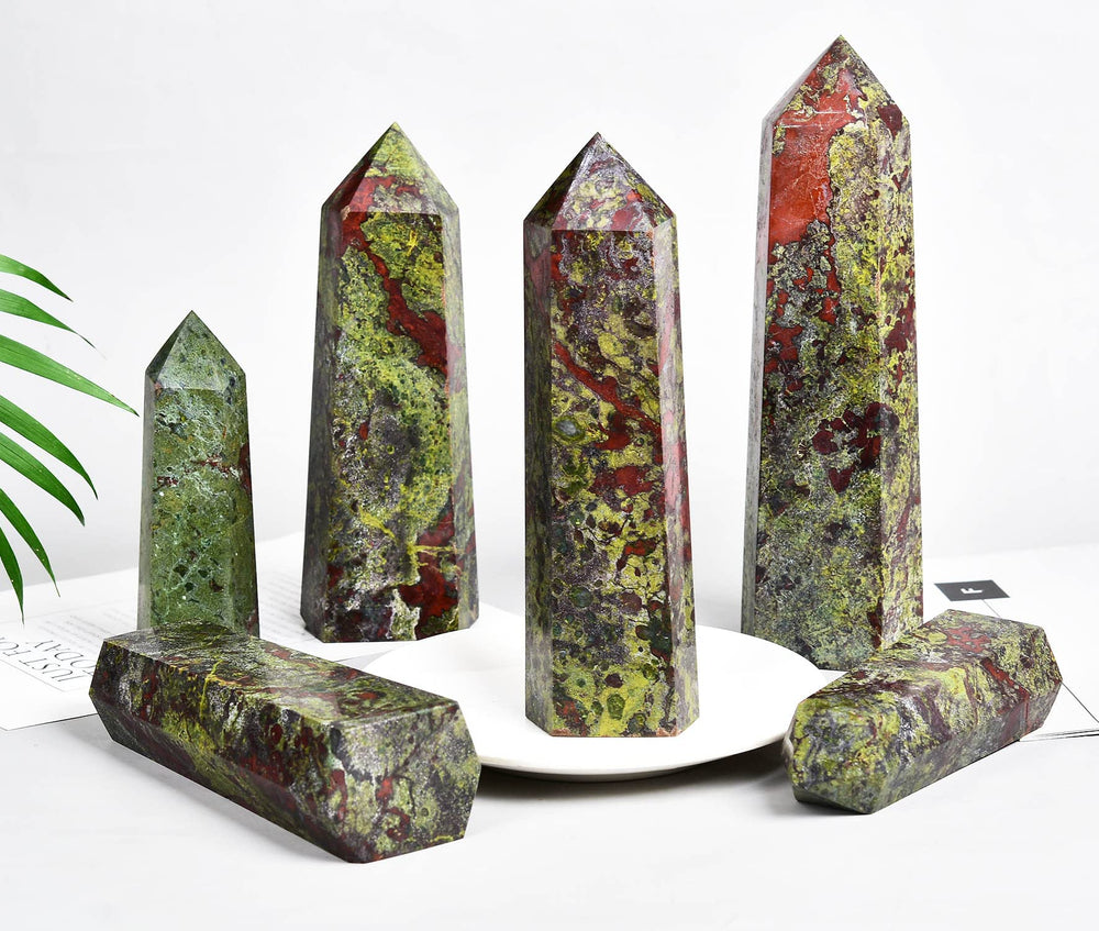 AMOYSTONE Bloodstone Obelisk decorative tower for meditation spaces.