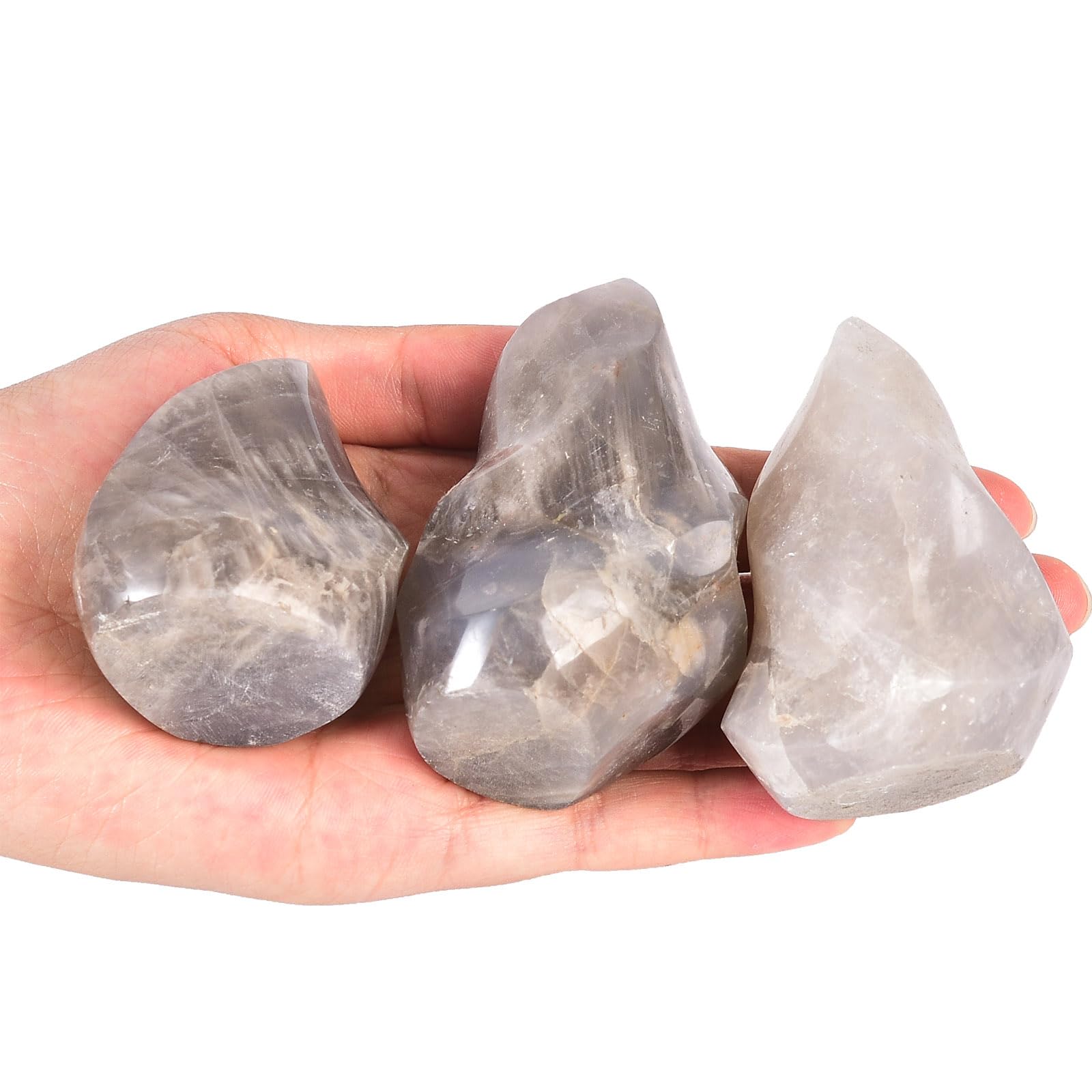 AMOYSTONE Blue Pink Quartz Flame Tower, 1lb, on display for tranquil energy.