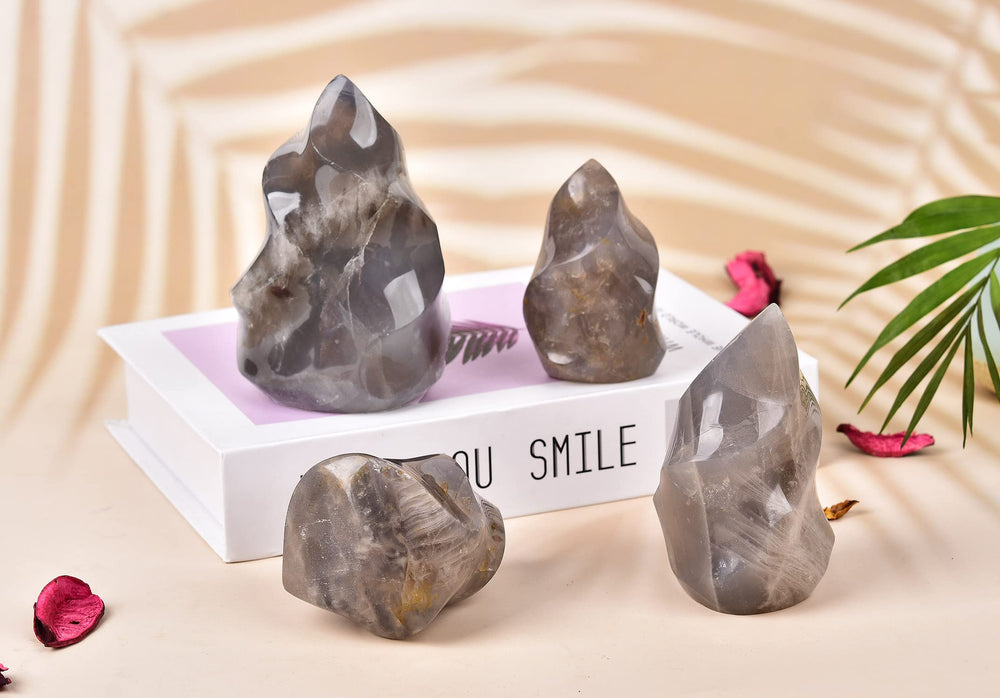 AMOYSTONE Blue Pink Quartz Flame Tower packaged and ready for gifting.