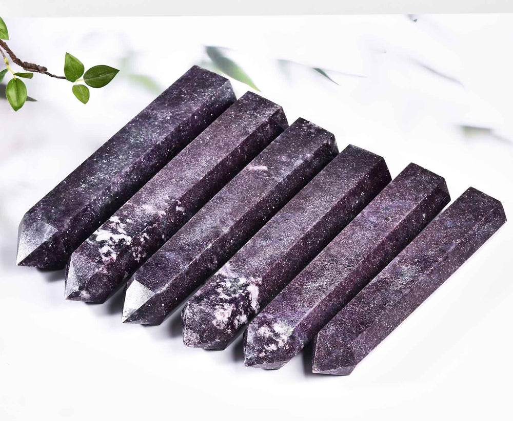 AMOYSTONE Lepidolite wand suits crystal collectors with a polished natural finish.