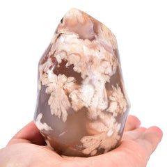 AMOYSTONE Cherry Blossom Agate flame tower for focused meditation and serene home decor.