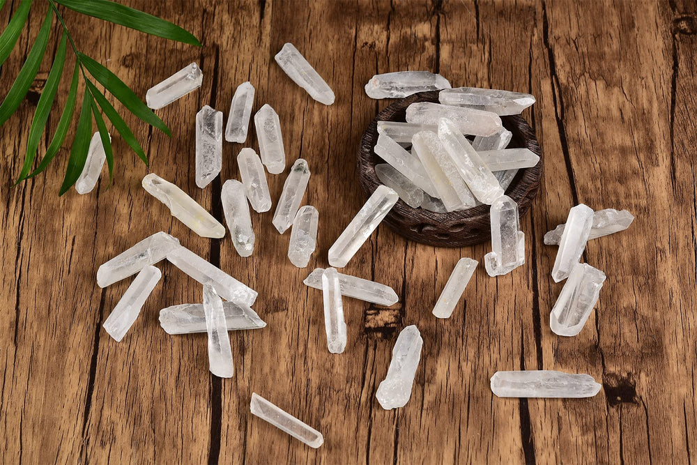 AMOYSTONE clear quartz points with light interaction, great for mindful or ritual use.