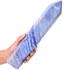 AMOYSTONE extralarge crystal obelisk in blue aventurine for meditation and ambient harmony.