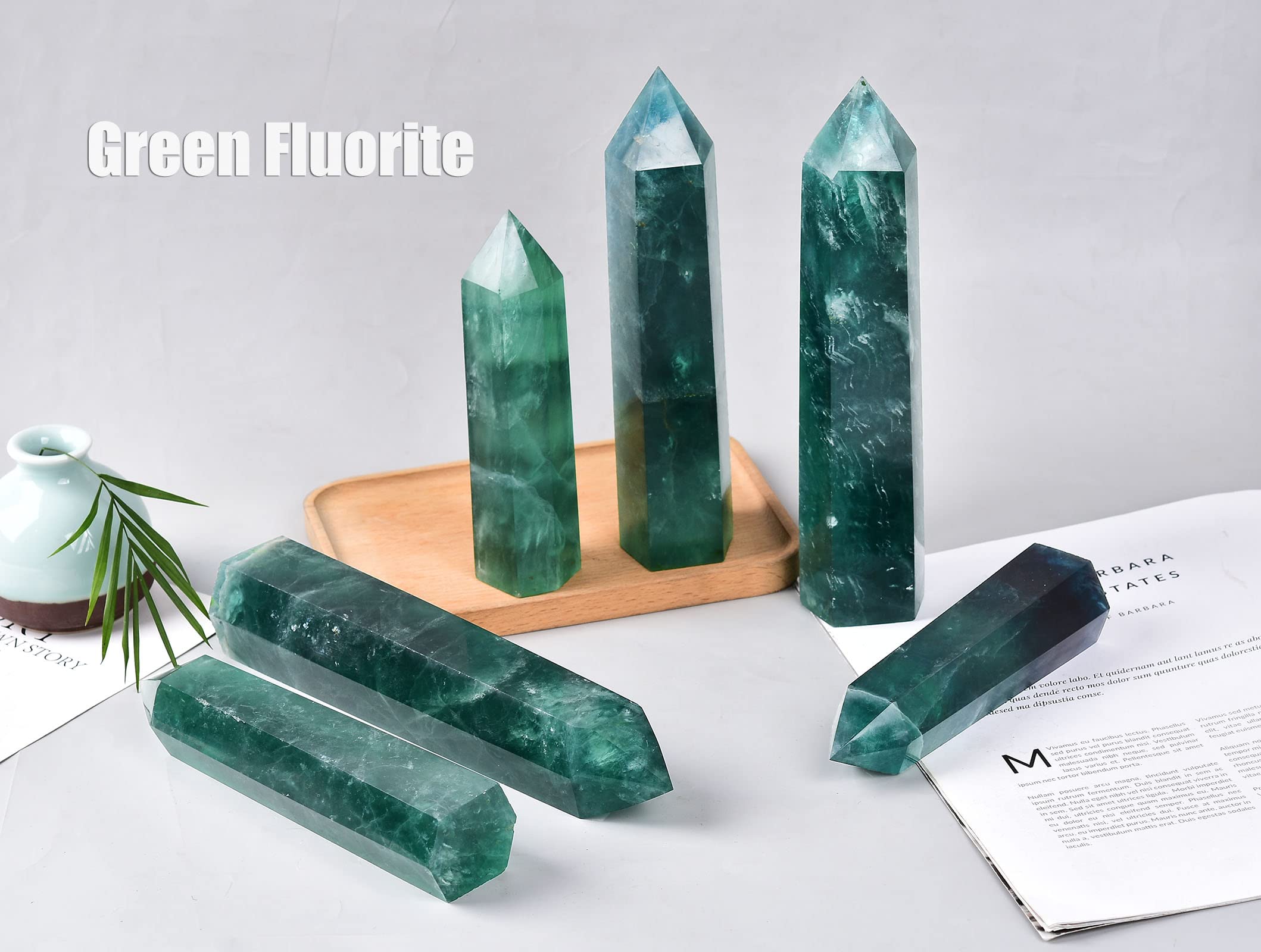 AMOYSTONE Green Fluorite Obelisk decorative energy-enhancing home accent.