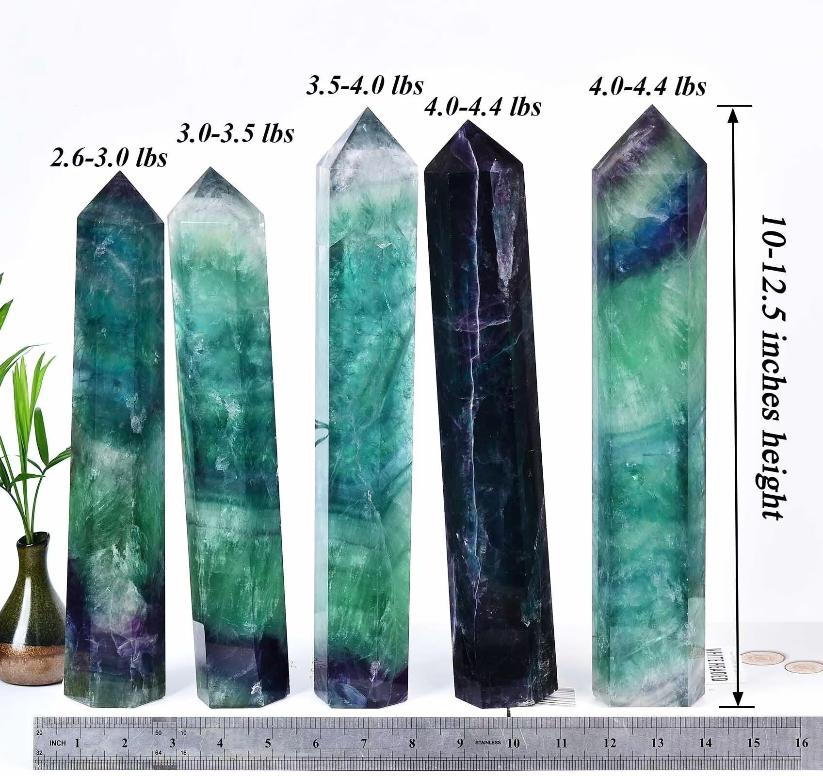 AMOYSTONE green purple fluorite tower enhances home decor and mindful ambience.
