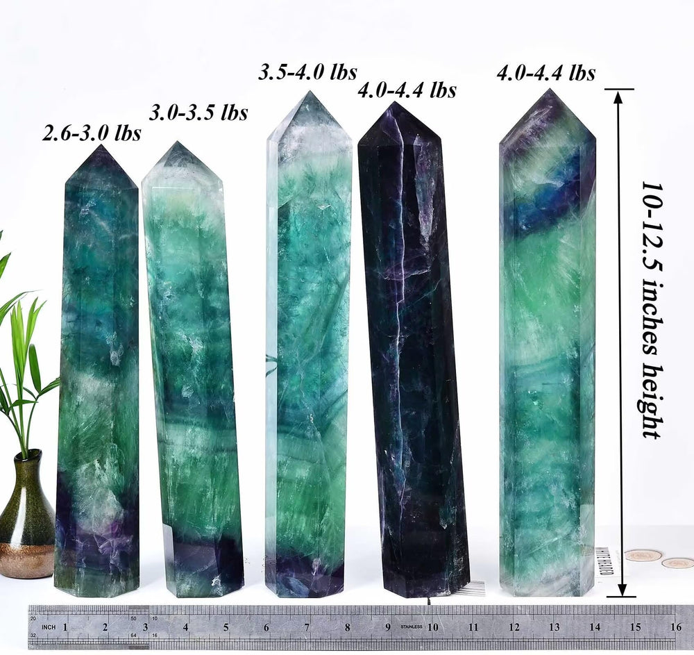 AMOYSTONE green purple fluorite tower enhances home decor and mindful ambience.