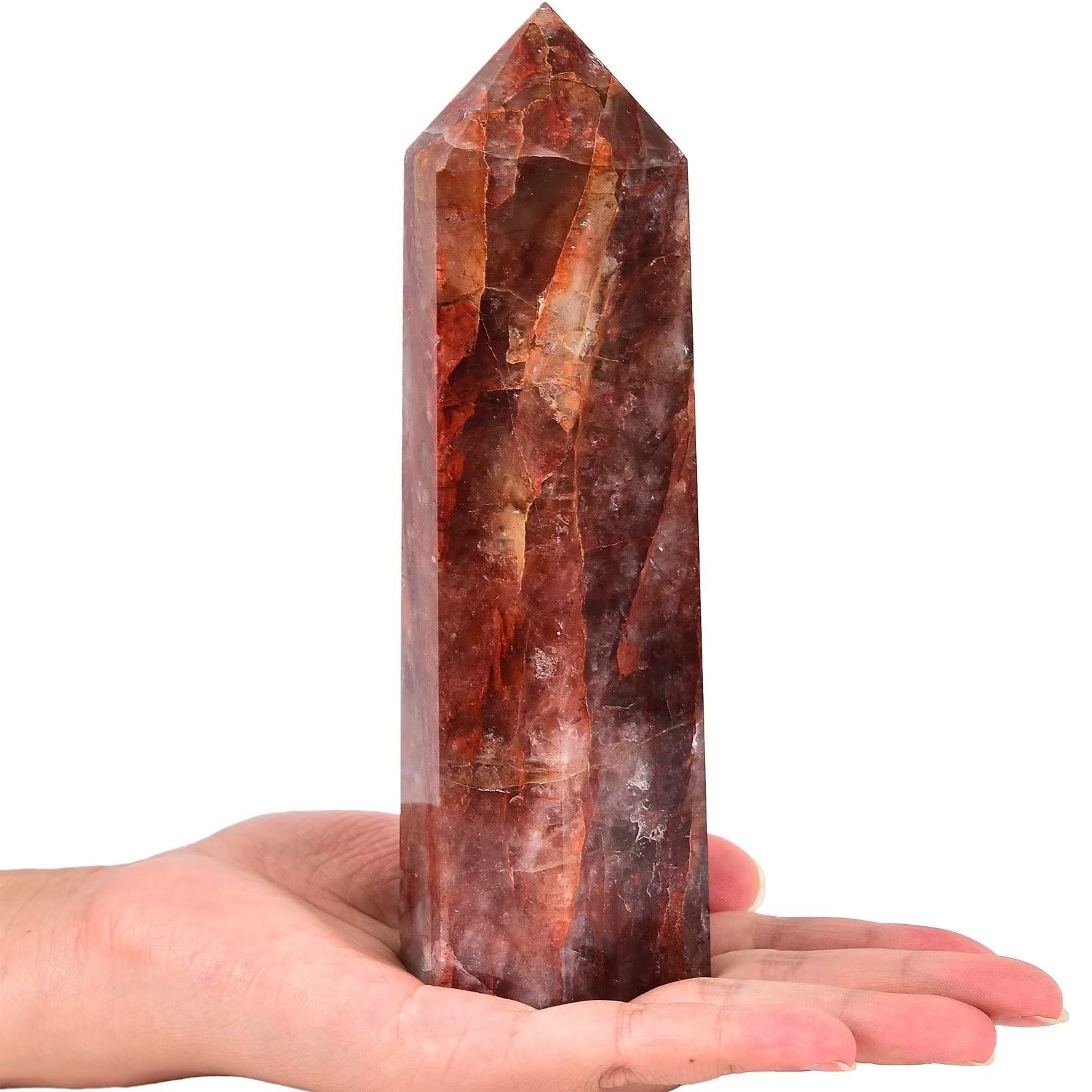 AMOYSTONE Hematoid Quartz wand termination detail showing unique star inclusions.