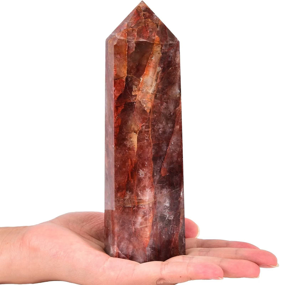 AMOYSTONE Hematoid Quartz wand termination detail showing unique star inclusions.
