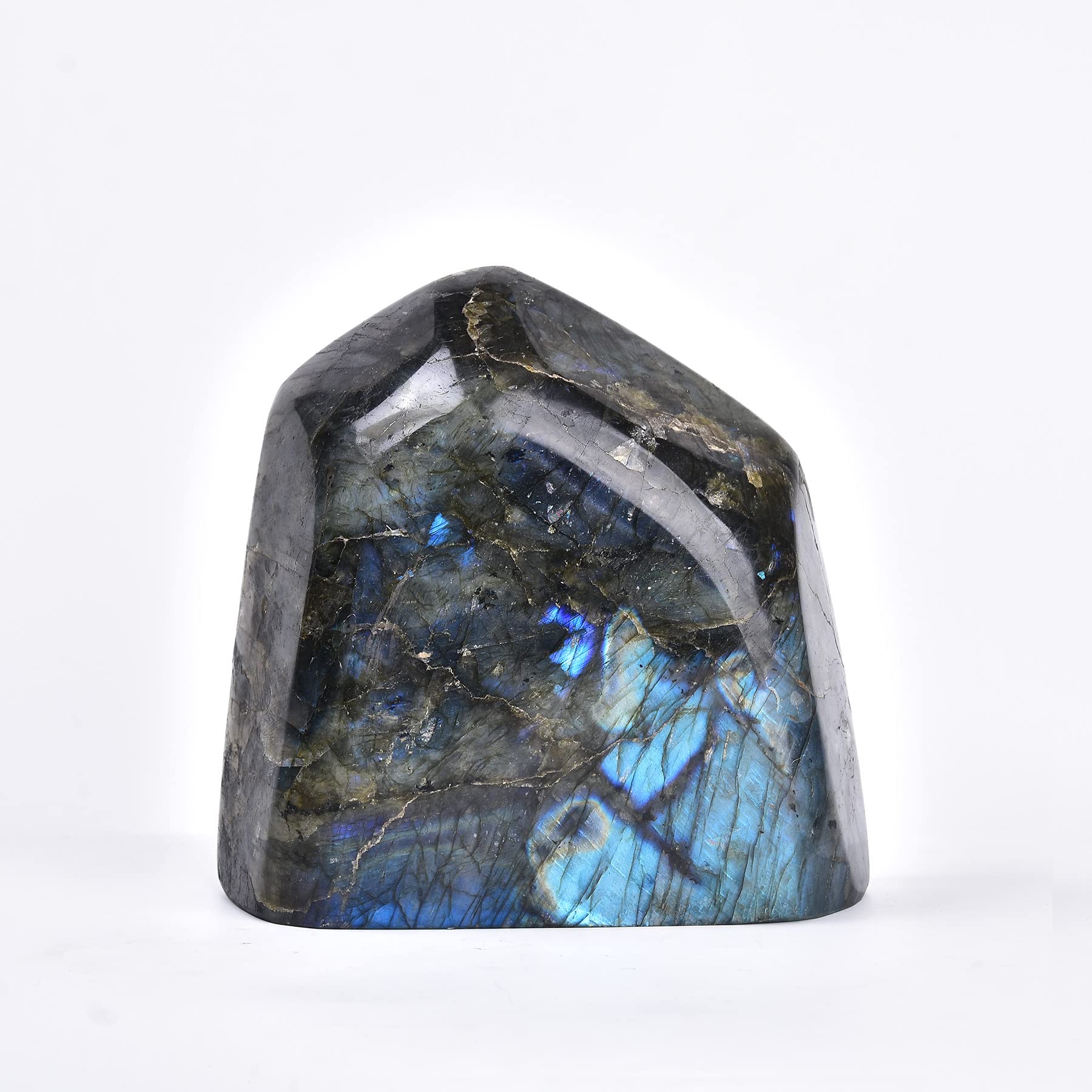 AMOYSTONE Labradorite slab featuring bottom-precision cut for stable display.