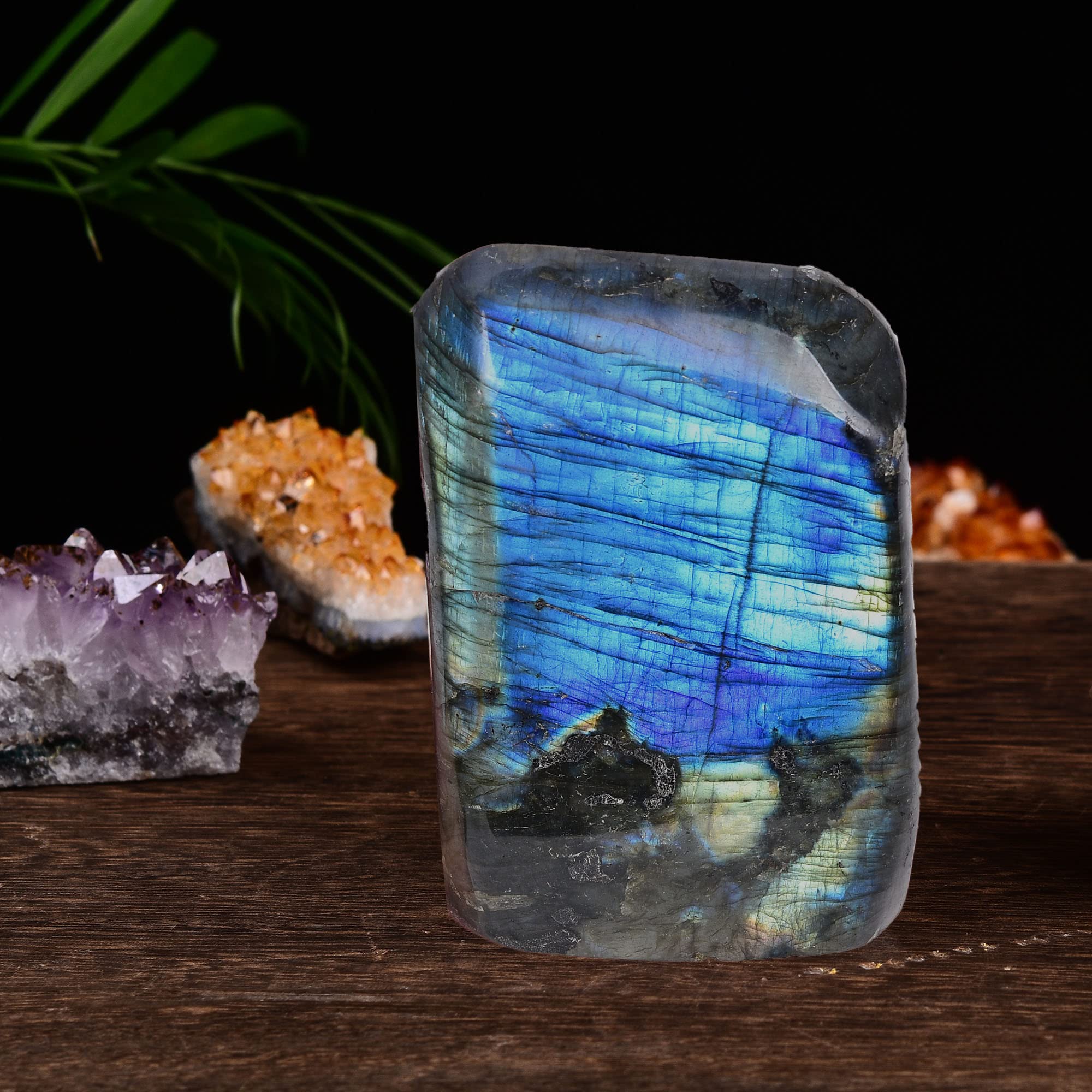 AMOYSTONE Labradorite slab in meditation setup supports calm ambiance