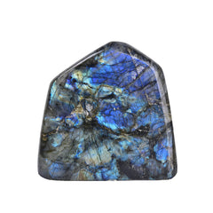 AMOYSTONE labradorite slab with golden flash enhancing uplighting decor.