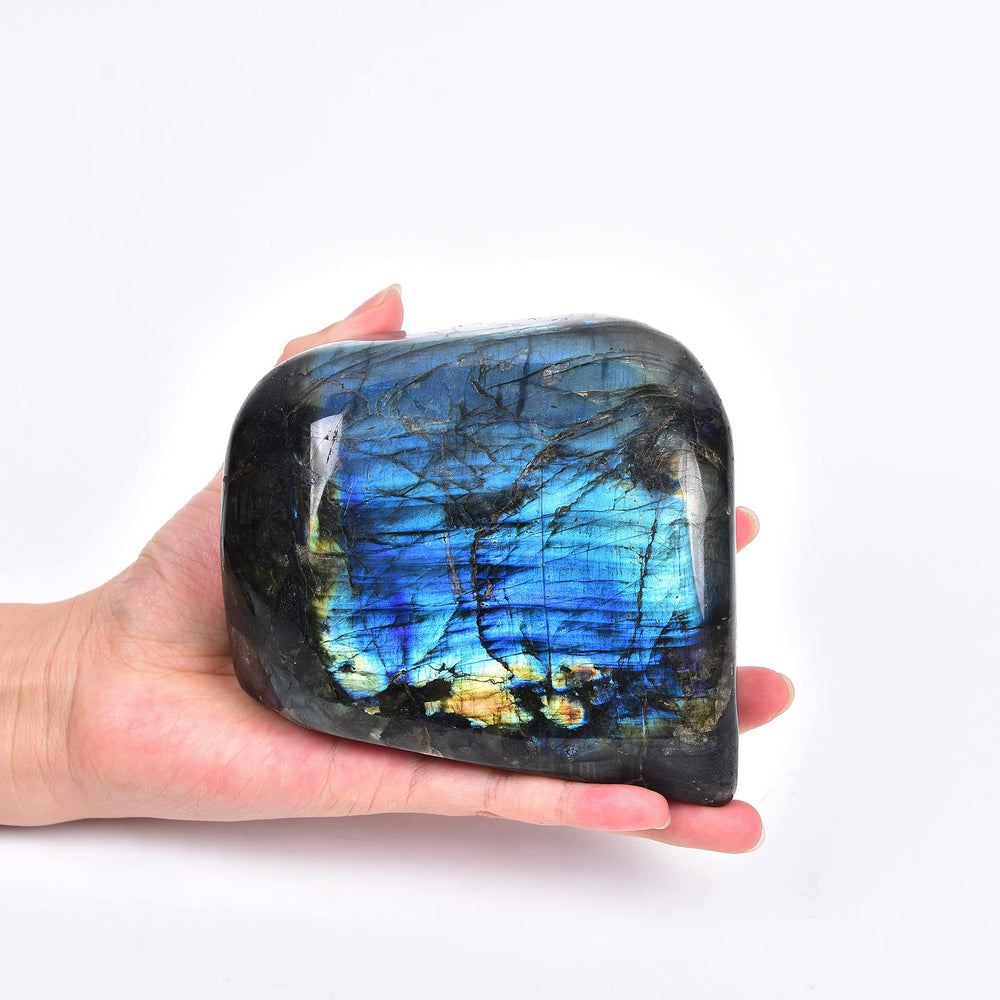 AMOYSTONE labradorite slab showcasing vivid green flash for calm rituals.
