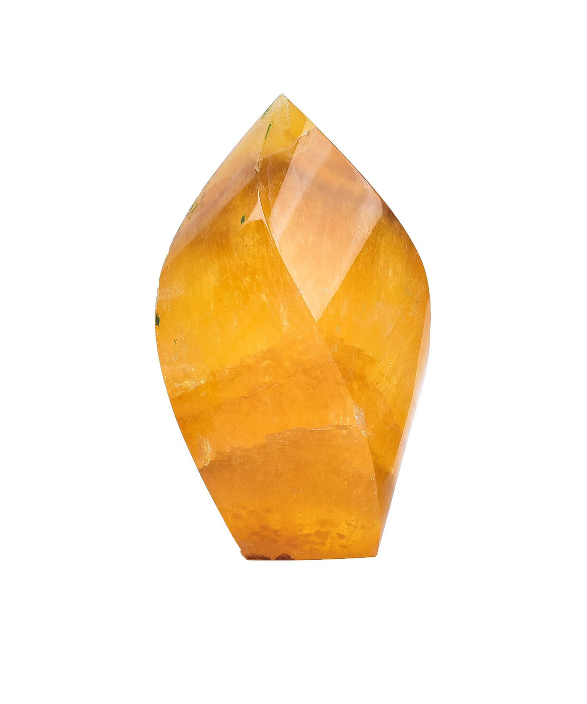 AMOYSTONE large flame orange fluorite tower with spiral point enhances meditation focus.