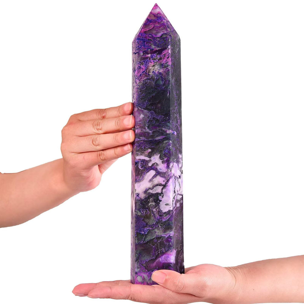 AMOYSTONE large purple moss agate tower for meditation and chakra balance