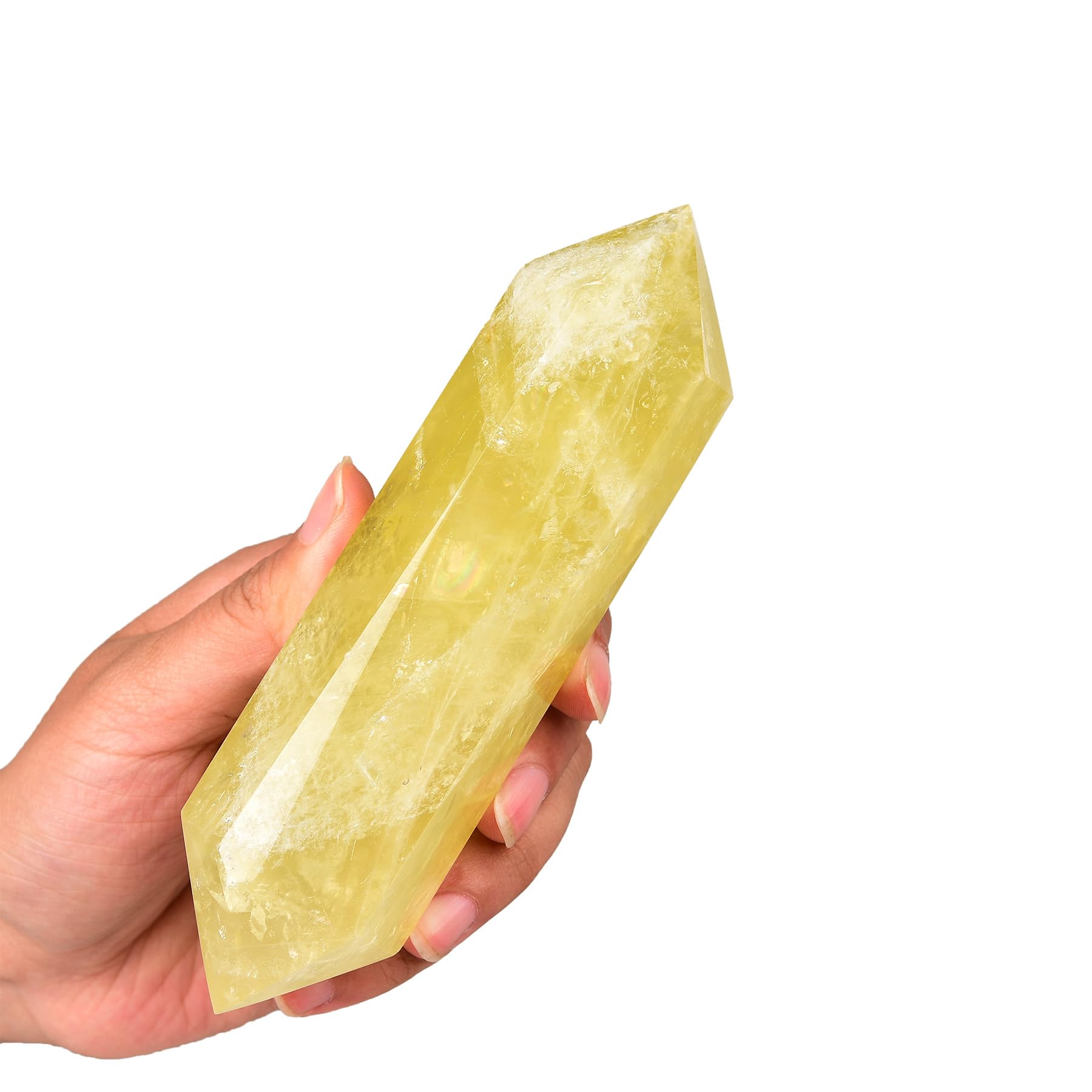 AMOYSTONE Lemon Quartz double-point wand for meditation with energy focus