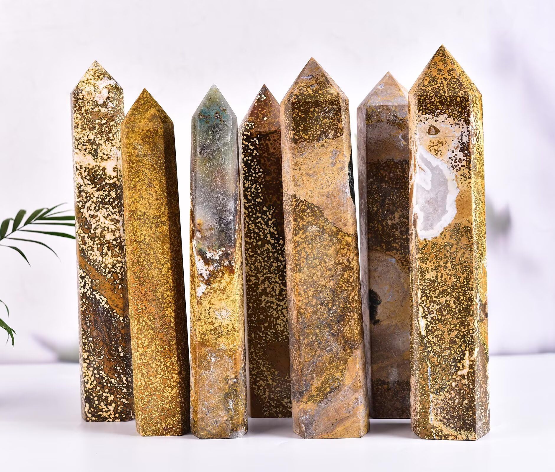 AMOYSTONE meditation setup with Ocean Jasper wand, supports calming rituals and chakra work.