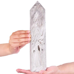 AMOYSTONE Mexican white agate wand close-up shows natural color variation for grounding energy.