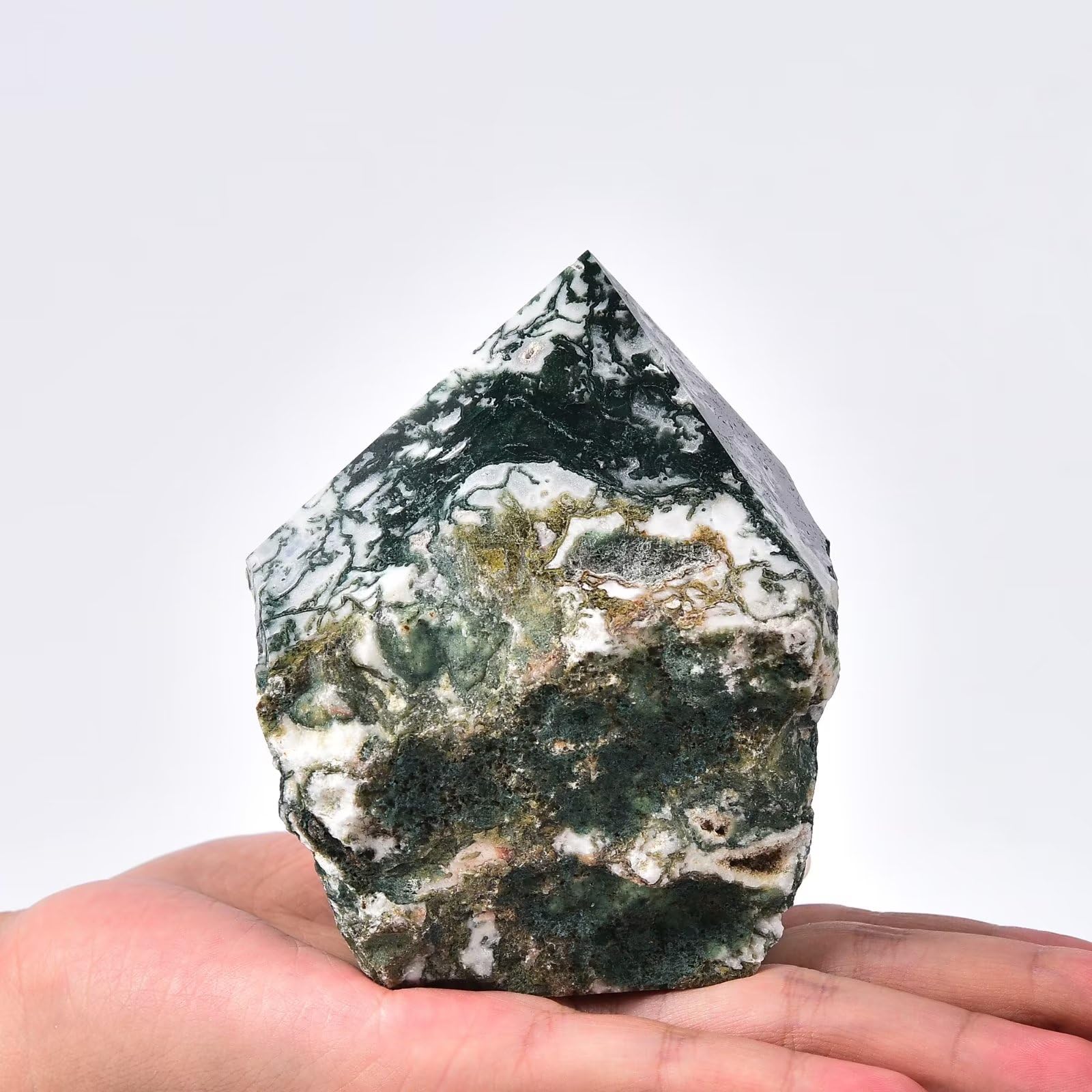 AMOYSTONE moss agate wand closeup patterns – highlights texture for collectors.