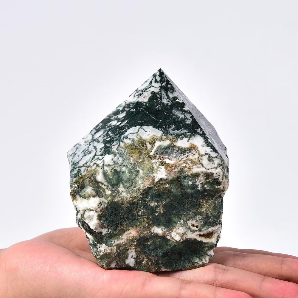 AMOYSTONE moss agate wand closeup patterns – highlights texture for collectors.