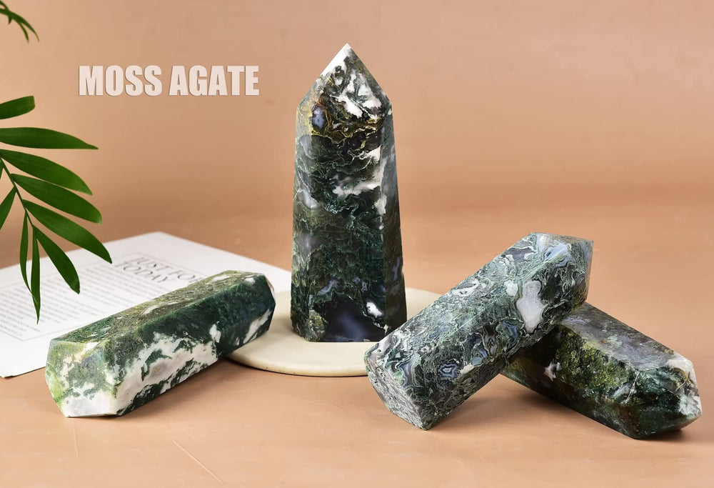 AMOYSTONE Moss Agate wand highlighting natural green banding