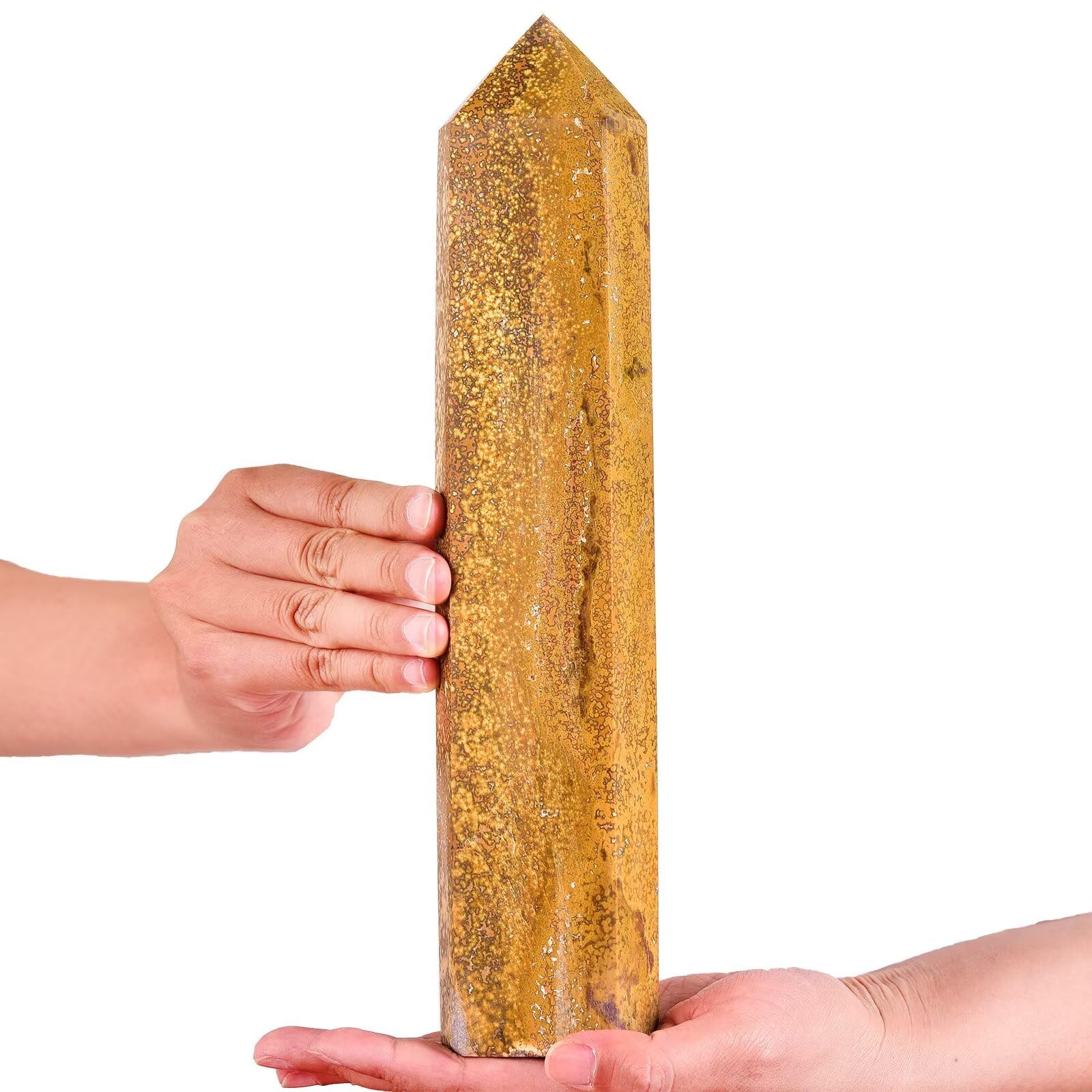 AMOYSTONE Ocean Jasper wand, 6-faceted close-up, concentrates energy for focused healing sessions.