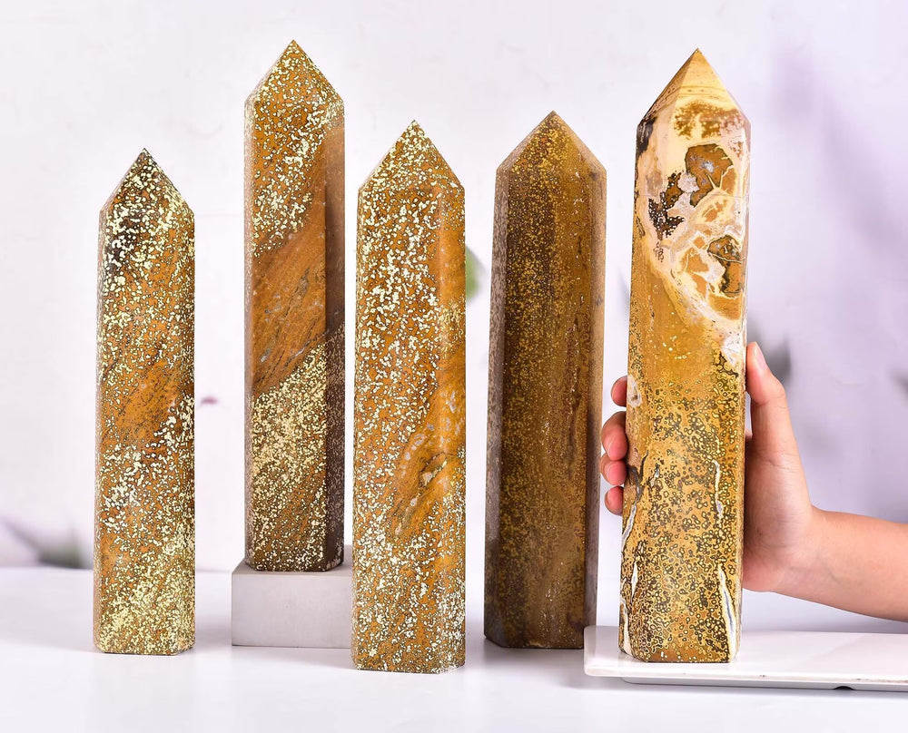 AMOYSTONE yellow Ocean Jasper wand, natural colors and texture add unique touch to crystal collection.