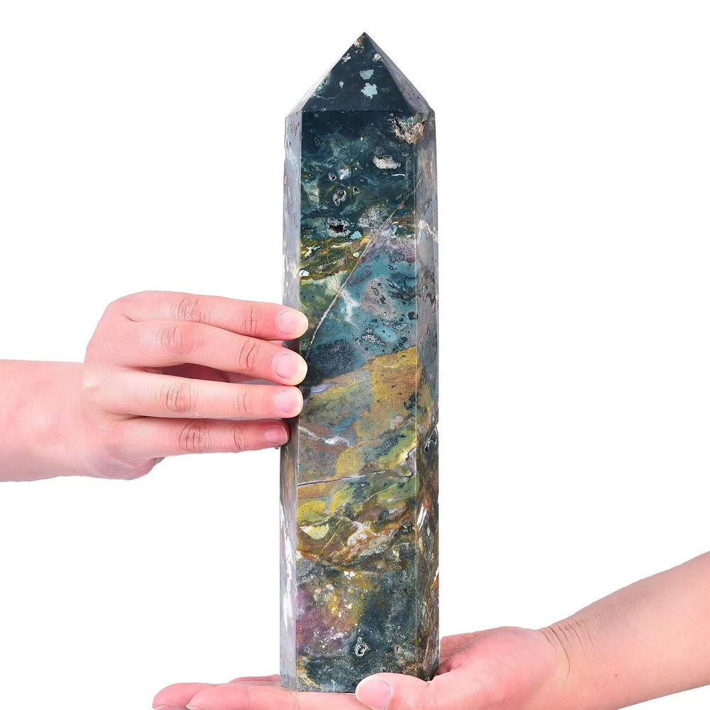 AMOYSTONE Ocean Jasper wand close-up polished surface highlighting rainbow colors