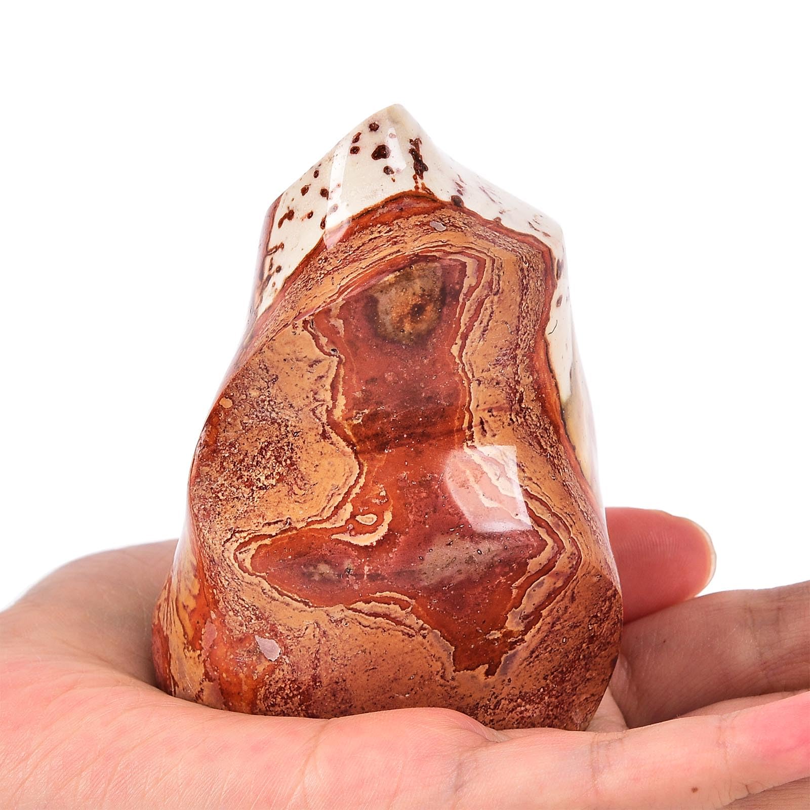 AMOYSTONE polychrome jasper flame tower for meditation and serene decor.