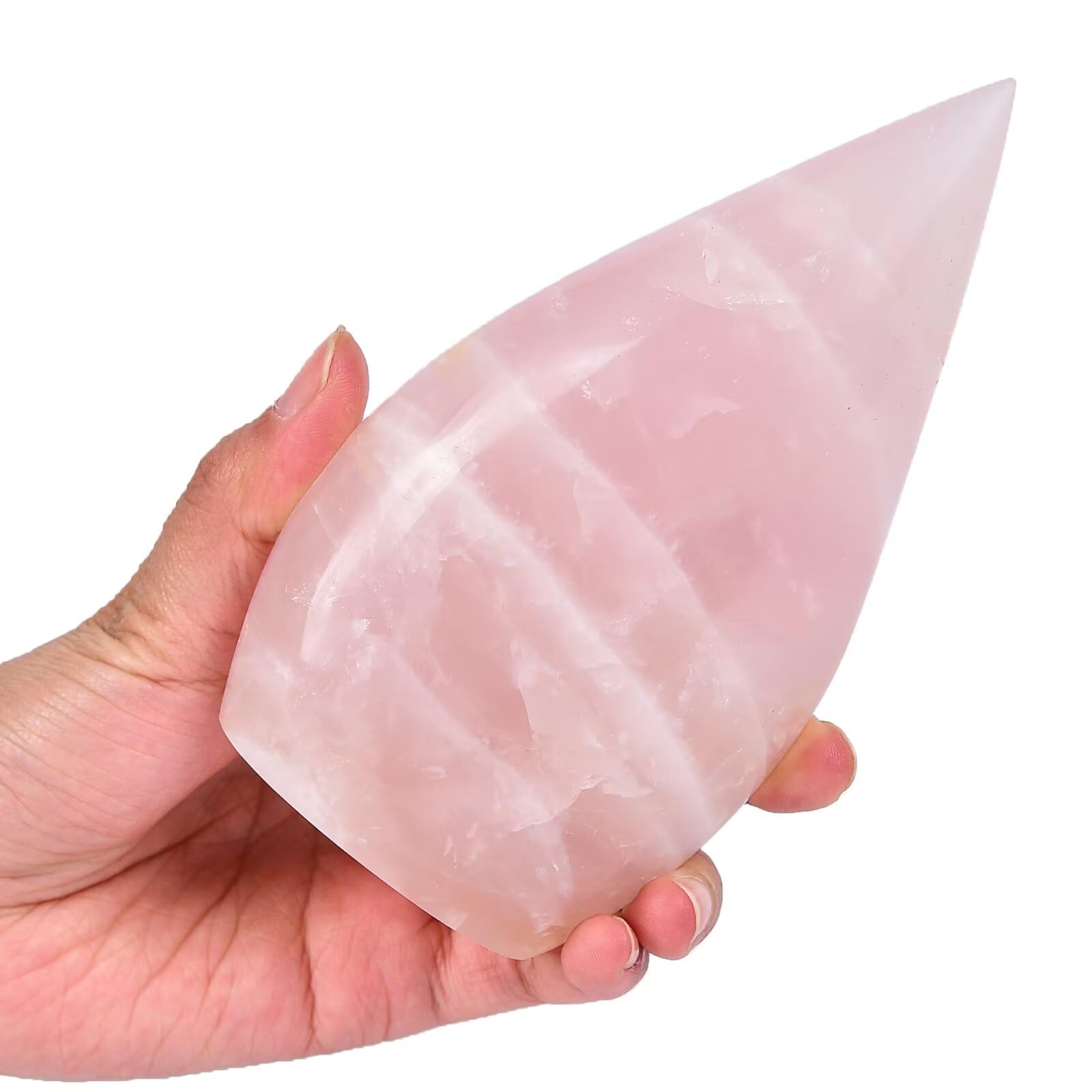 AMOYSTONE Rose Quartz drop wand shown in soft pink hues for meditation and emotional balance