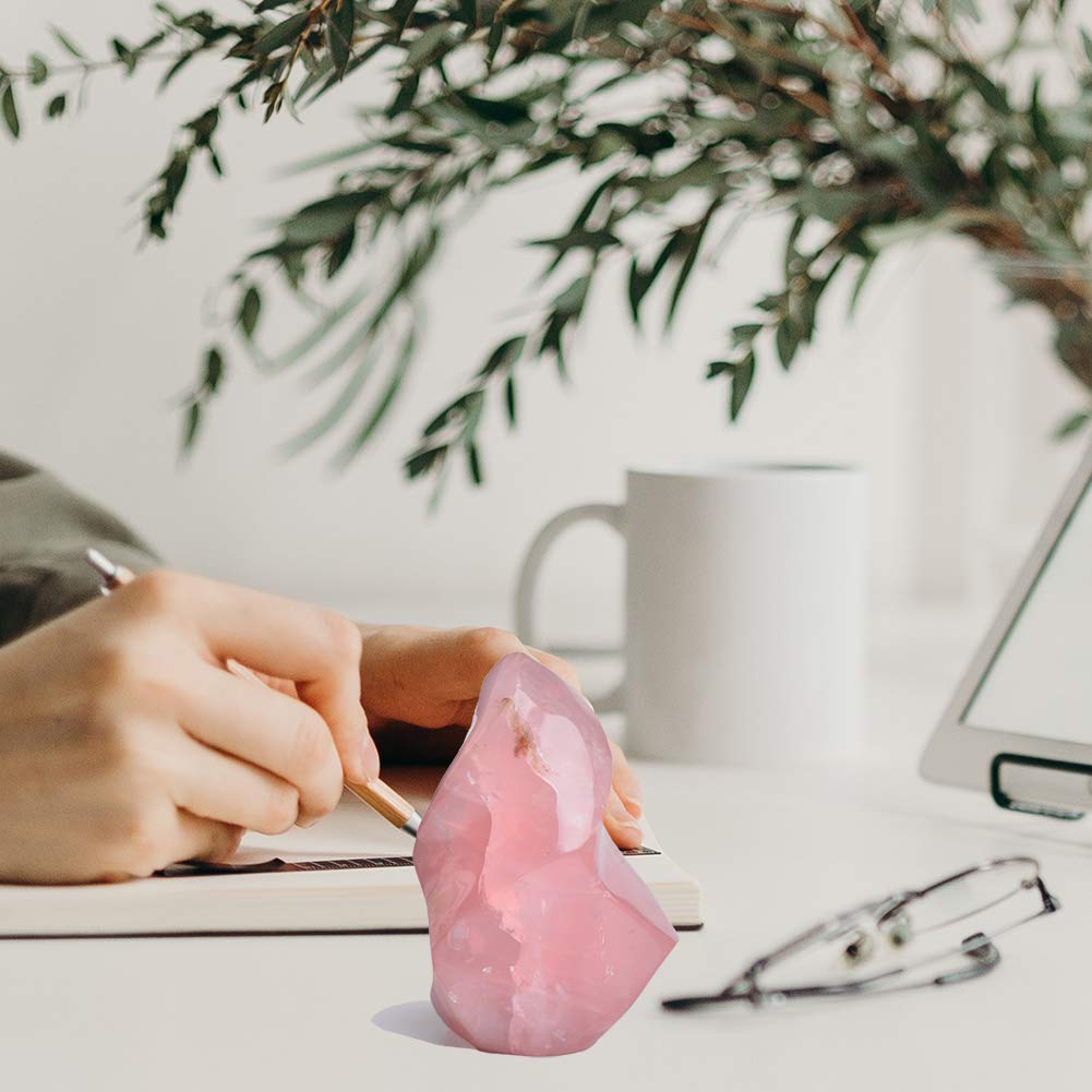 AMOYSTONE Rose Quartz Flame Tower, on a meditation altar, inspires focus during daily practice.
